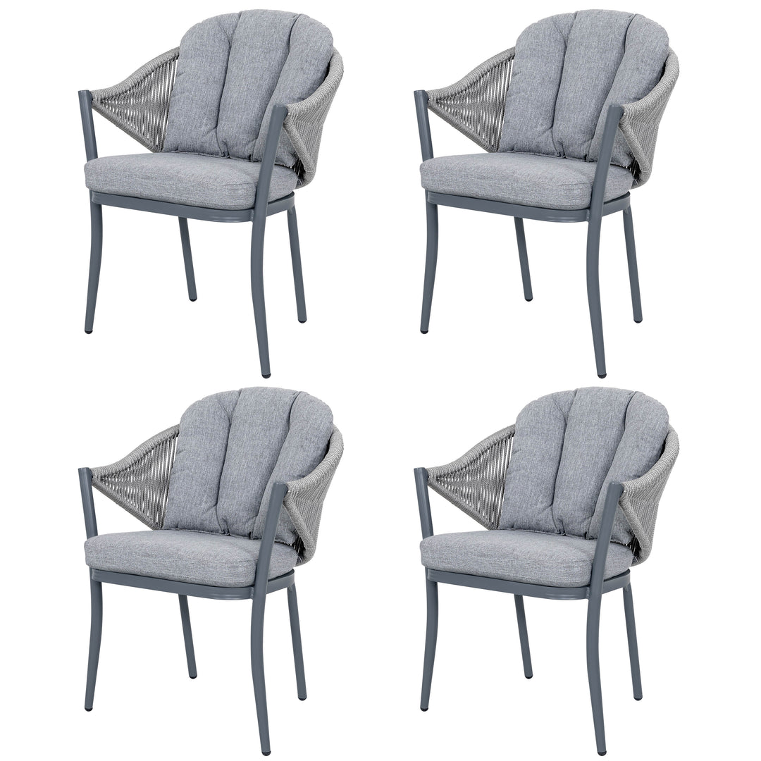 Outdoor 4-Piece Woven Rope Conversation Chair Set, Aluminum, Gray