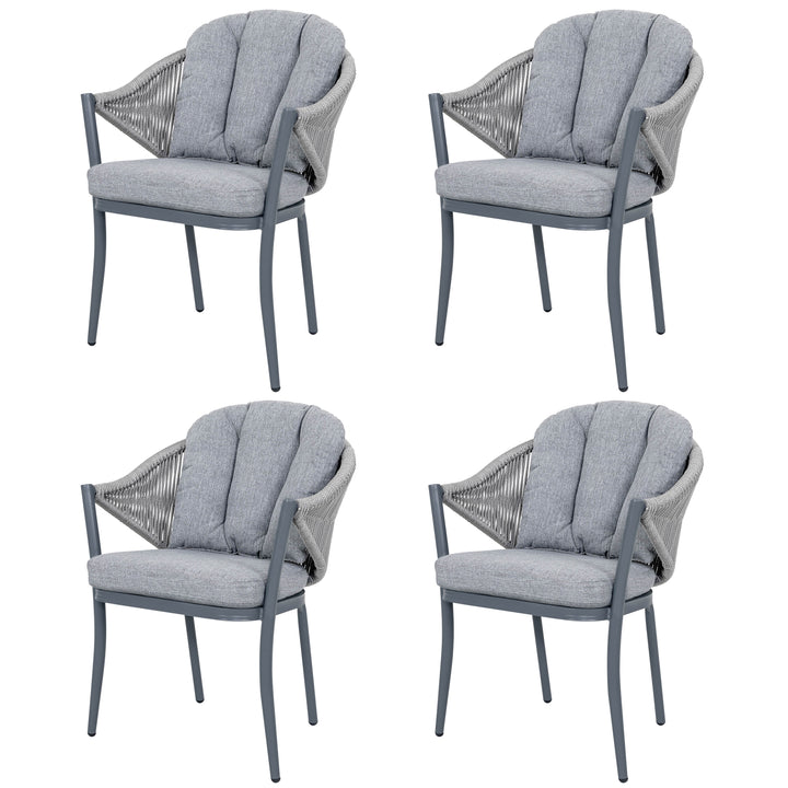 Outdoor 4-Piece Woven Rope Conversation Chair Set, Aluminum, Gray