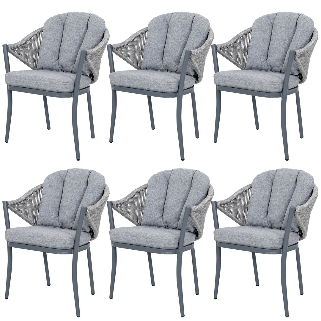Outdoor 6-Piece Woven Rope Conversation Chair Set, Aluminum, Gray