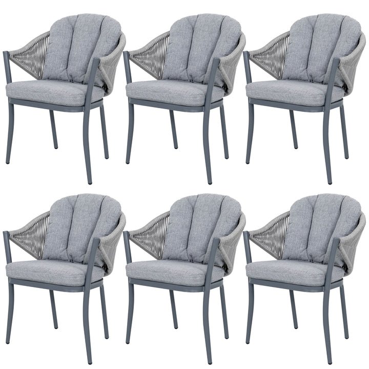 Outdoor 6-Piece Woven Rope Conversation Chair Set, Aluminum, Gray