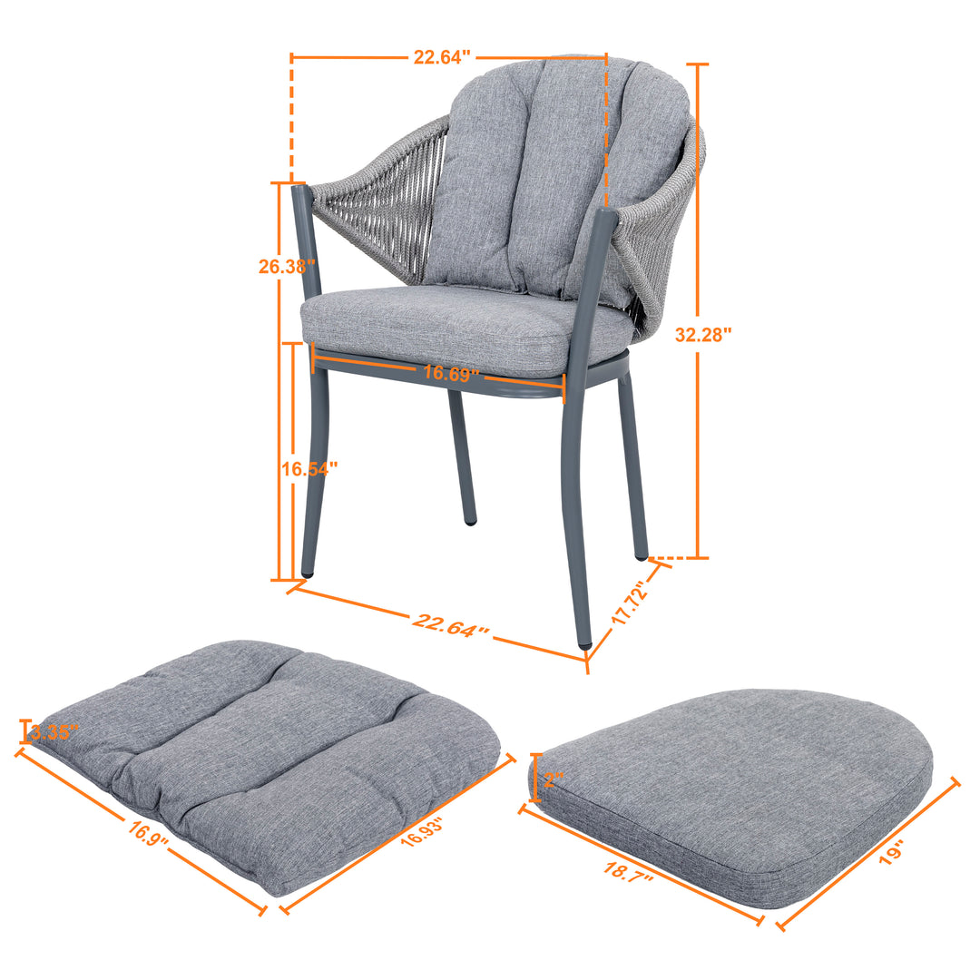 Outdoor 6-Piece Woven Rope Conversation Chair Set, Aluminum, Gray