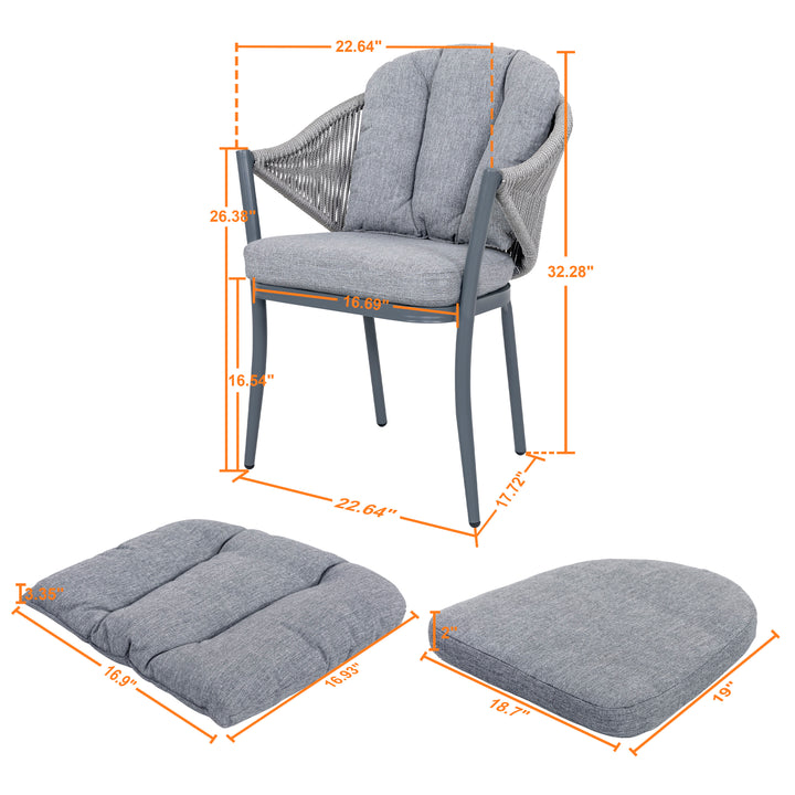 Outdoor 6-Piece Woven Rope Conversation Chair Set, Aluminum, Gray
