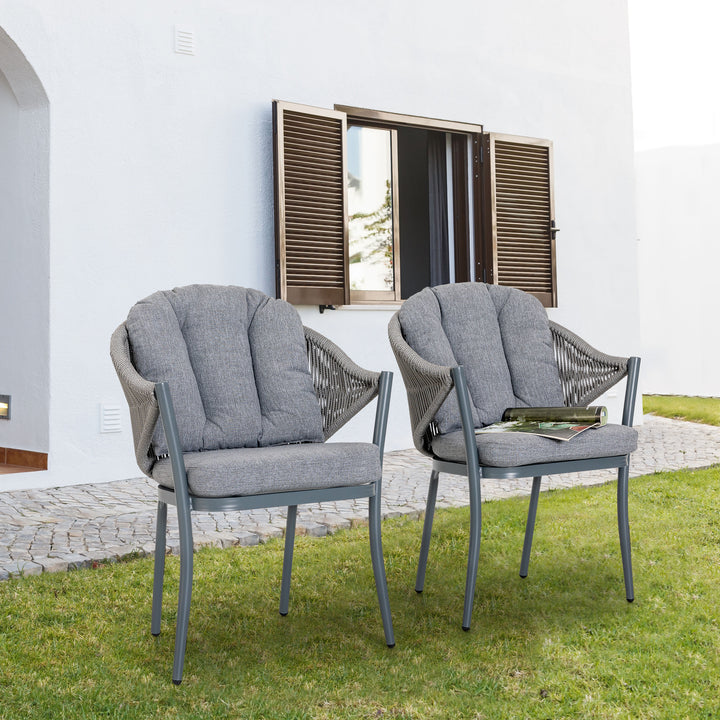 Outdoor 4-Piece Woven Rope Conversation Chair Set, Aluminum, Gray