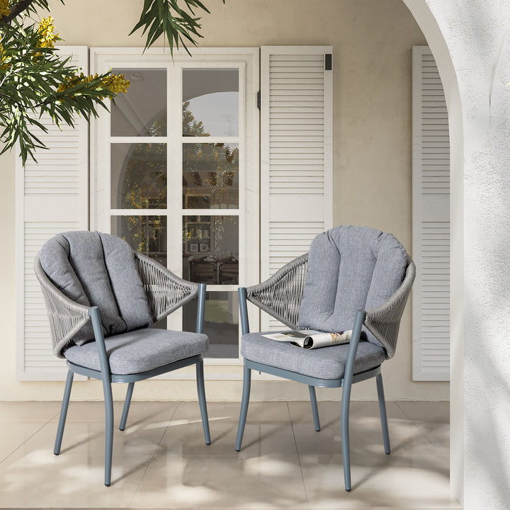 Outdoor 4-Piece Woven Rope Conversation Chair Set, Aluminum, Gray