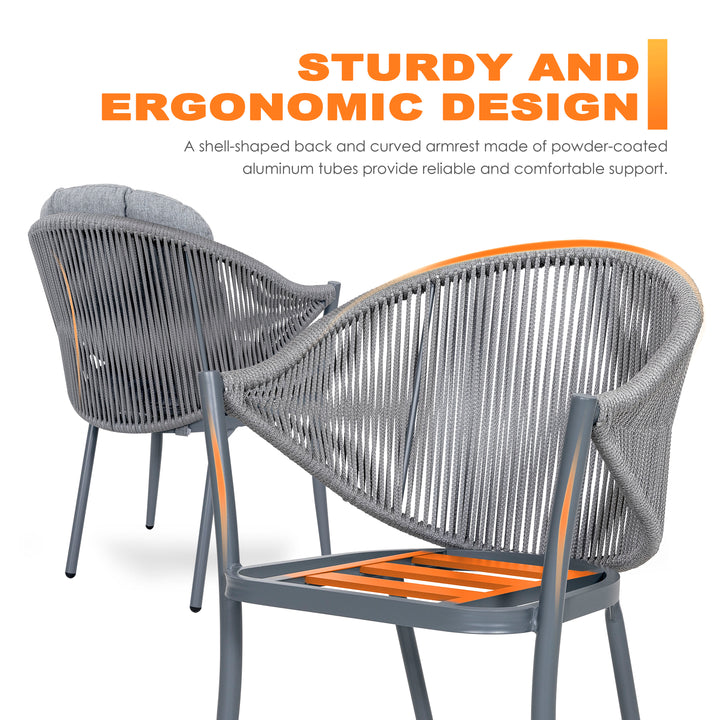 Outdoor 4-Piece Woven Rope Conversation Chair Set, Aluminum, Gray