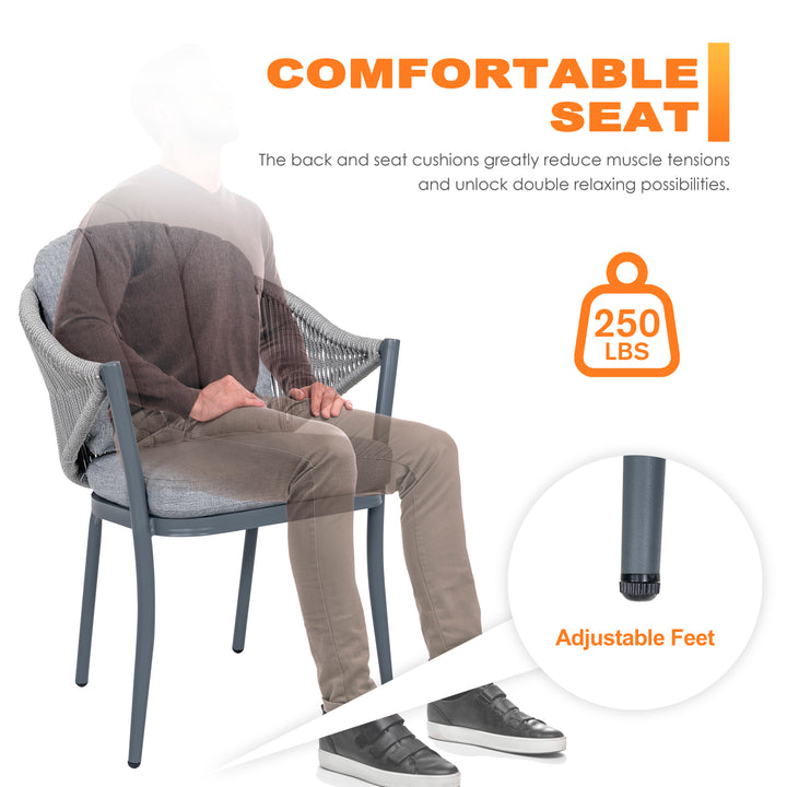 Outdoor 6-Piece Woven Rope Conversation Chair Set, Aluminum, Gray
