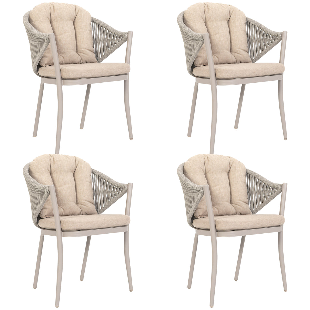 Outdoor 4-Piece Woven Rope Conversation Chair Set, Aluminum, Olefin, Beige