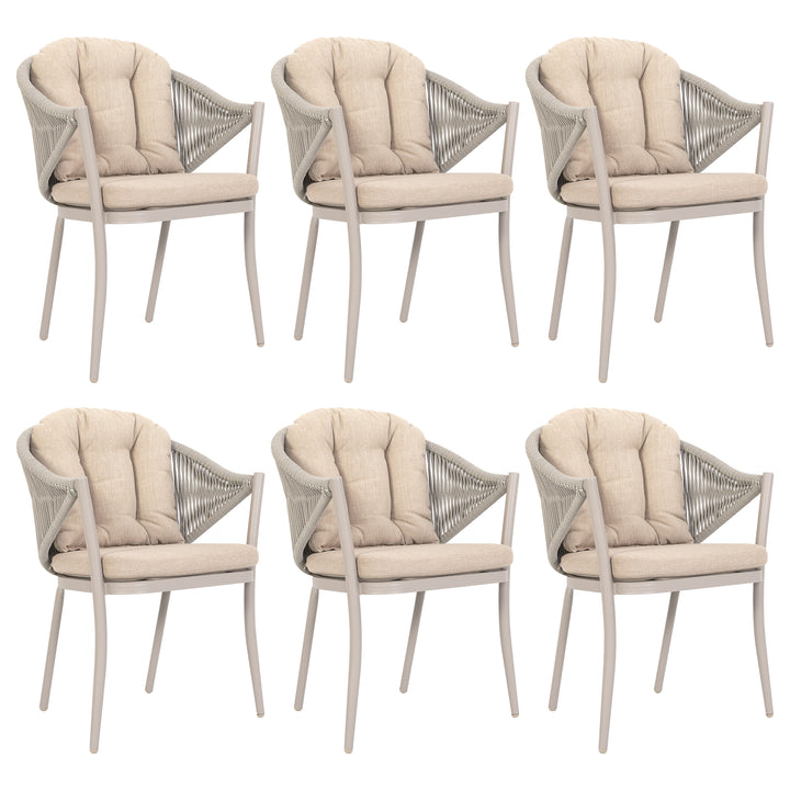 Outdoor 6-Piece Woven Rope Conversation Chair Set, Aluminum, Olefin, Beige