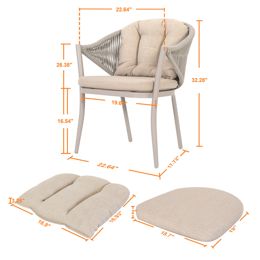 Outdoor 6-Piece Woven Rope Conversation Chair Set, Aluminum, Olefin, Beige
