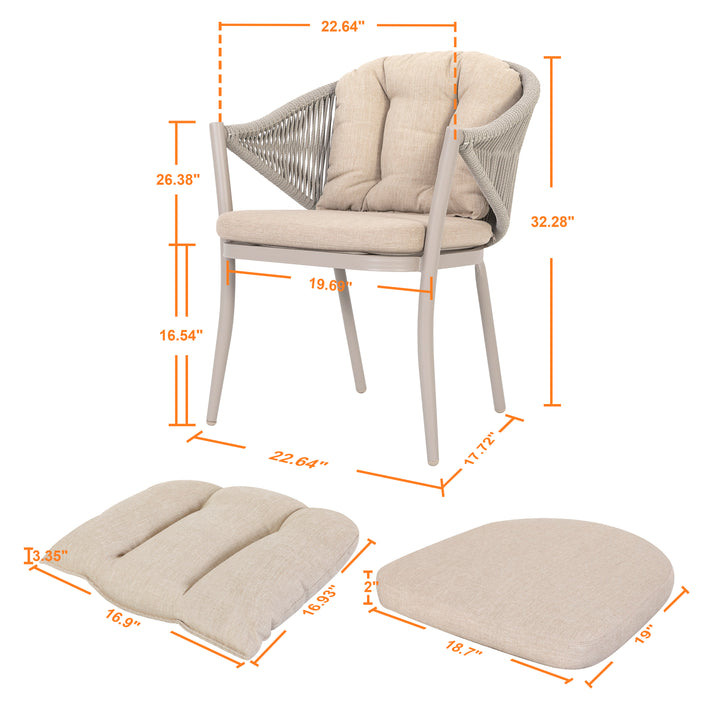 Outdoor 6-Piece Woven Rope Conversation Chair Set, Aluminum, Olefin, Beige