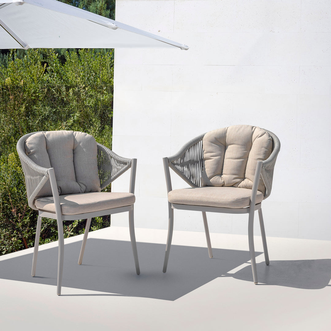 Outdoor 4-Piece Woven Rope Conversation Chair Set, Aluminum, Olefin, Beige