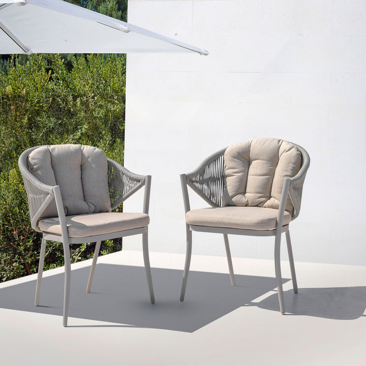 Outdoor 4-Piece Woven Rope Conversation Chair Set, Aluminum, Olefin, Beige