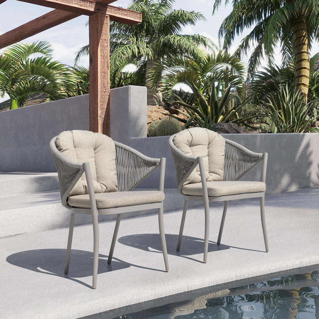 Outdoor 6-Piece Woven Rope Conversation Chair Set, Aluminum, Olefin, Beige