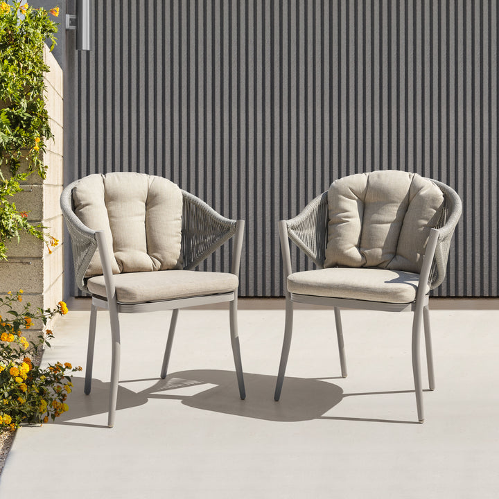 Outdoor 6-Piece Woven Rope Conversation Chair Set, Aluminum, Olefin, Beige
