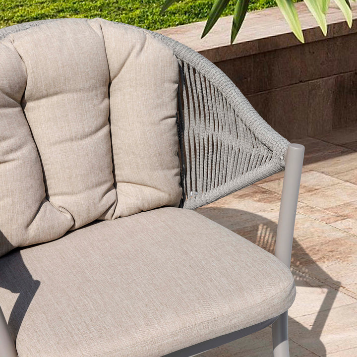 Outdoor 6-Piece Woven Rope Conversation Chair Set, Aluminum, Olefin, Beige