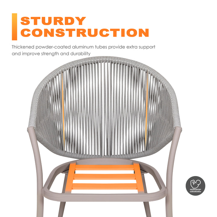 Outdoor 4-Piece Woven Rope Conversation Chair Set, Aluminum, Olefin, Beige