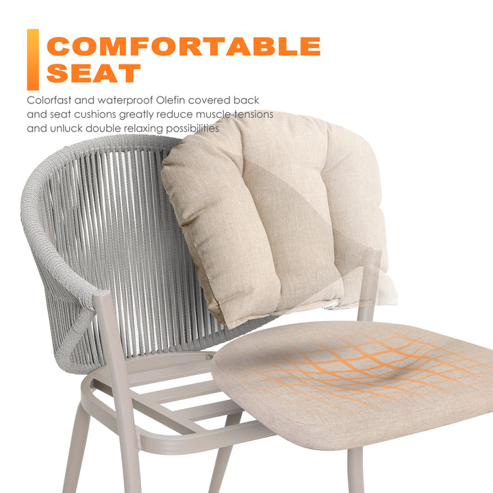 Outdoor 6-Piece Woven Rope Conversation Chair Set, Aluminum, Olefin, Beige