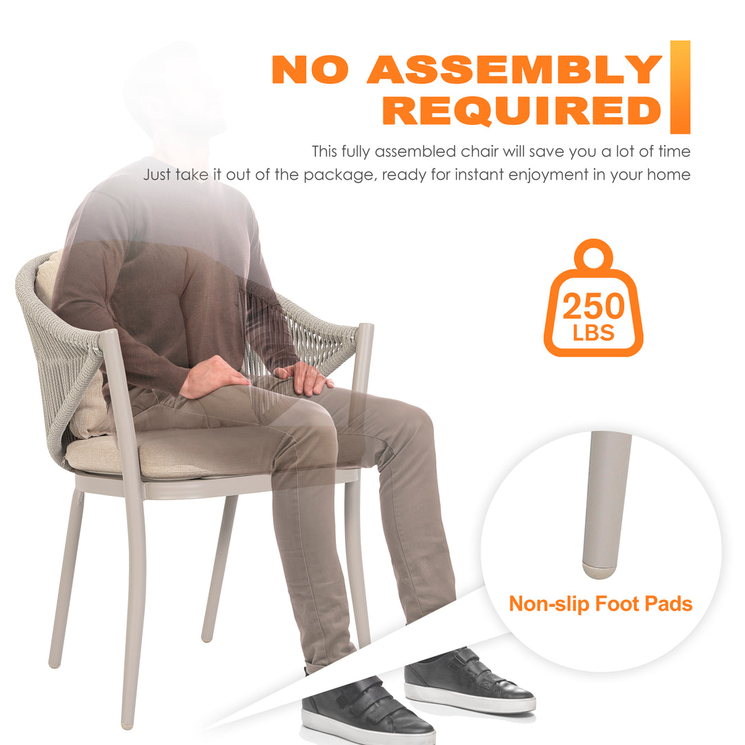 Outdoor 6-Piece Woven Rope Conversation Chair Set, Aluminum, Olefin, Beige
