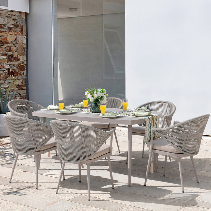 Outdoor Aluminum Chair Set of 4 Woven Rope Conversation Chairs with Seat Cushions, Beige