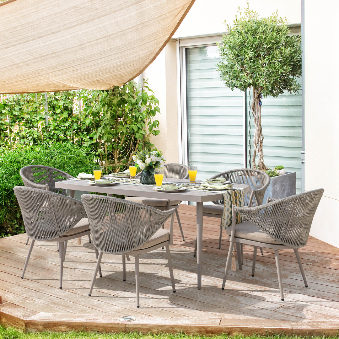 Outdoor Aluminum Chair Set of 4 Woven Rope Conversation Chairs with Seat Cushions, Beige