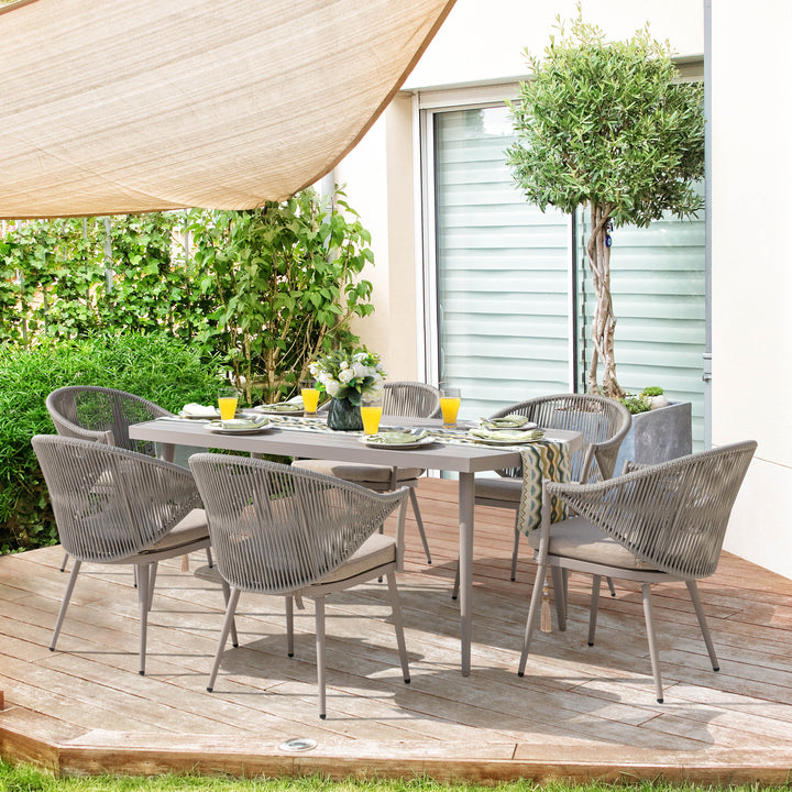 Outdoor Aluminum Chair Set of 4 Woven Rope Conversation Chairs with Seat Cushions, Beige