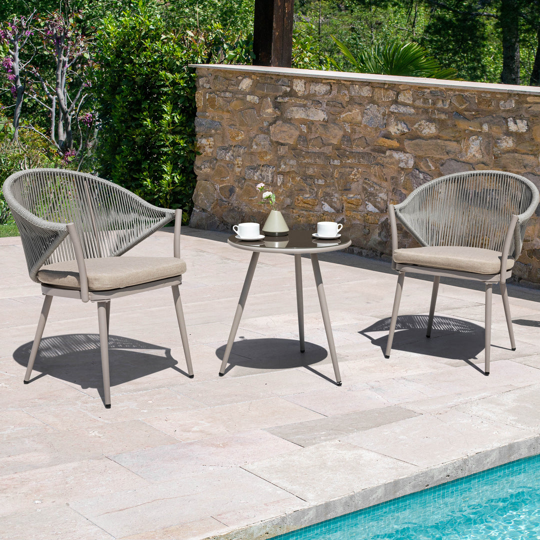 Outdoor Aluminum Chair Set of 4 Woven Rope Conversation Chairs with Seat Cushions, Beige