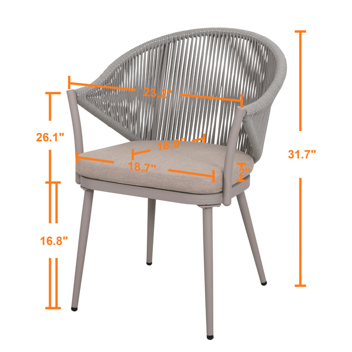 Outdoor Aluminum Chair Set of 4 Woven Rope Conversation Chairs with Seat Cushions, Beige