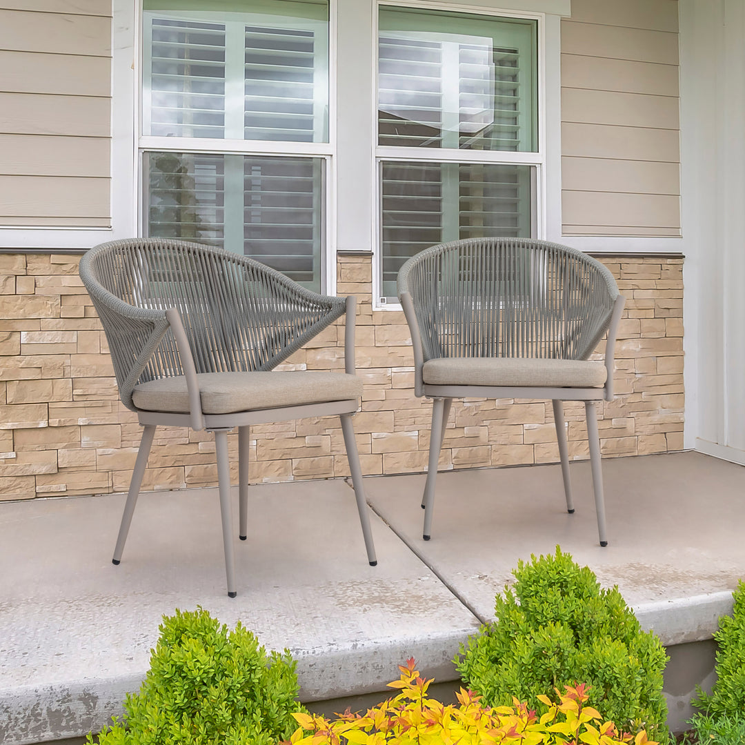 Outdoor Aluminum Chair Set of 4 Woven Rope Conversation Chairs with Seat Cushions, Beige