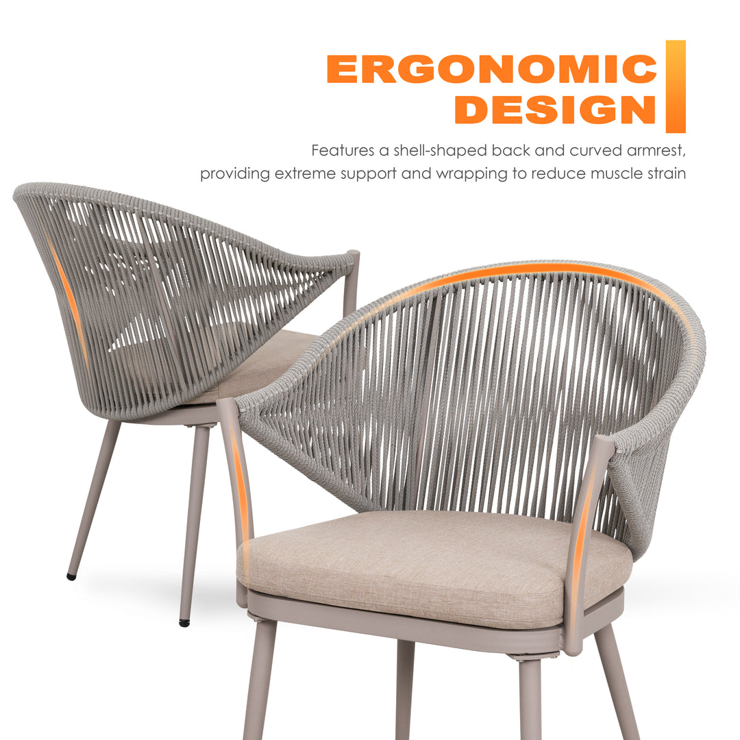 Outdoor Aluminum Chair Set of 4 Woven Rope Conversation Chairs with Seat Cushions, Beige