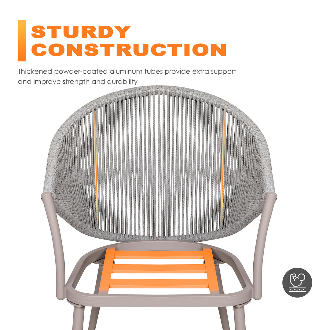 Outdoor Aluminum Chair Set of 4 Woven Rope Conversation Chairs with Seat Cushions, Beige