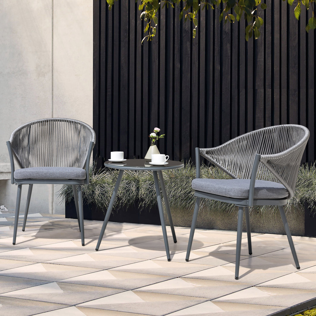 Outdoor Aluminum Chair Set of 4, Woven Rope Conversation Chairs with Seat Cushions, Dark Gray Color