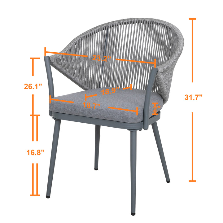Outdoor Aluminum Chair Set of 4, Woven Rope Conversation Chairs with Seat Cushions, Dark Gray Color