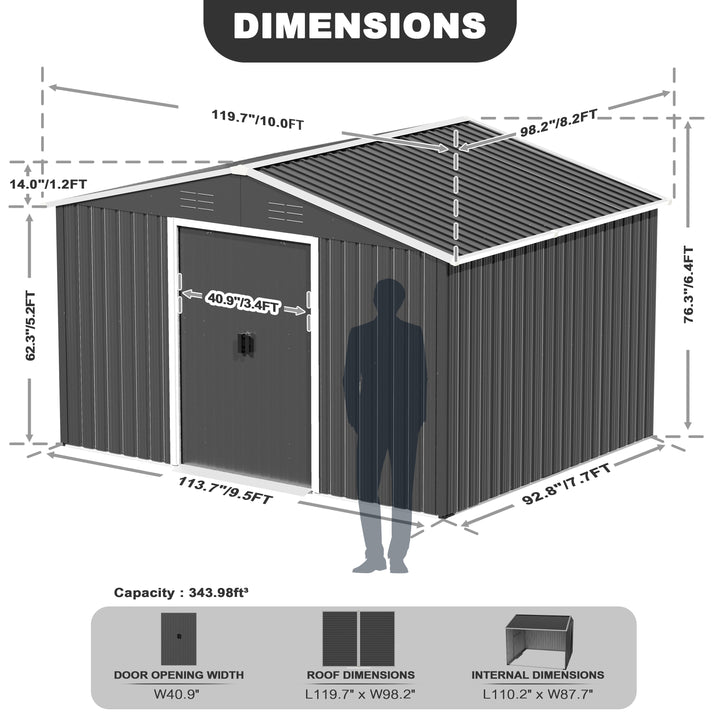 8 x 10 FT Garden Shed Storage Tool Shed with Sliding Doors, Black