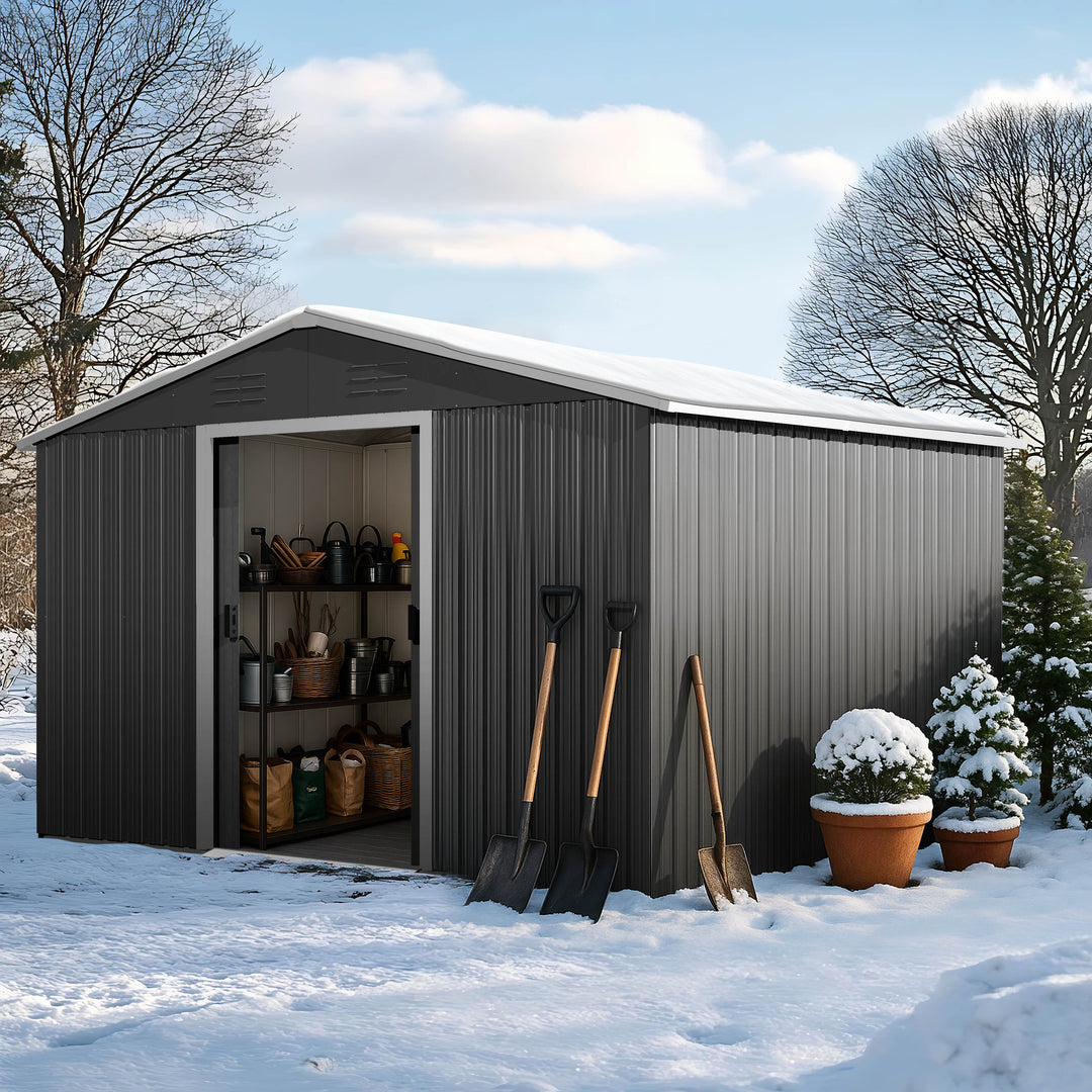 8 x 10 FT Garden Shed Storage Tool Shed with Sliding Doors, Black