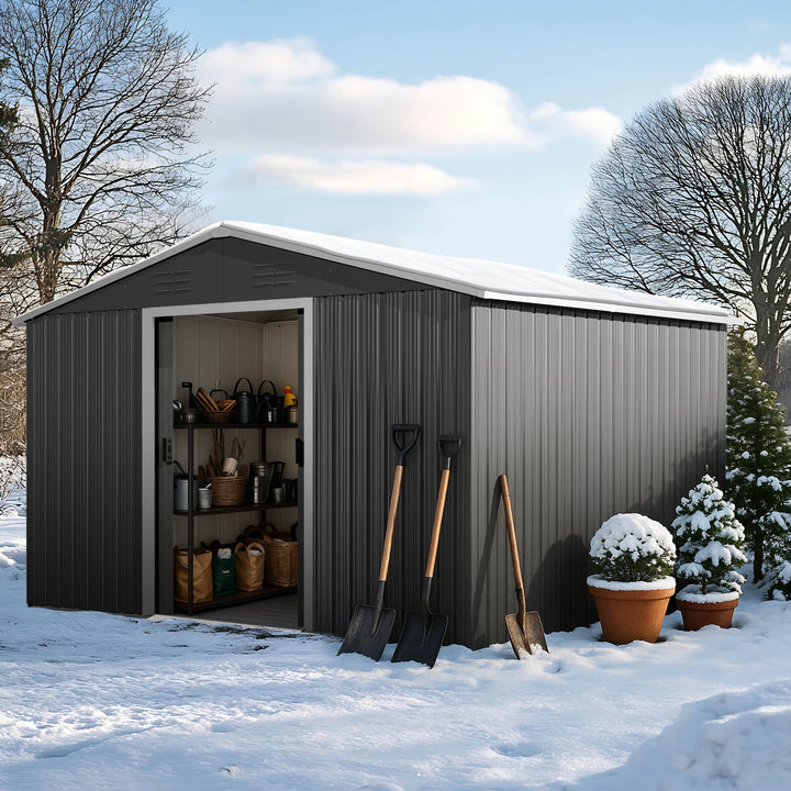 8 x 10 FT Garden Shed Storage Tool Shed with Sliding Doors, Black