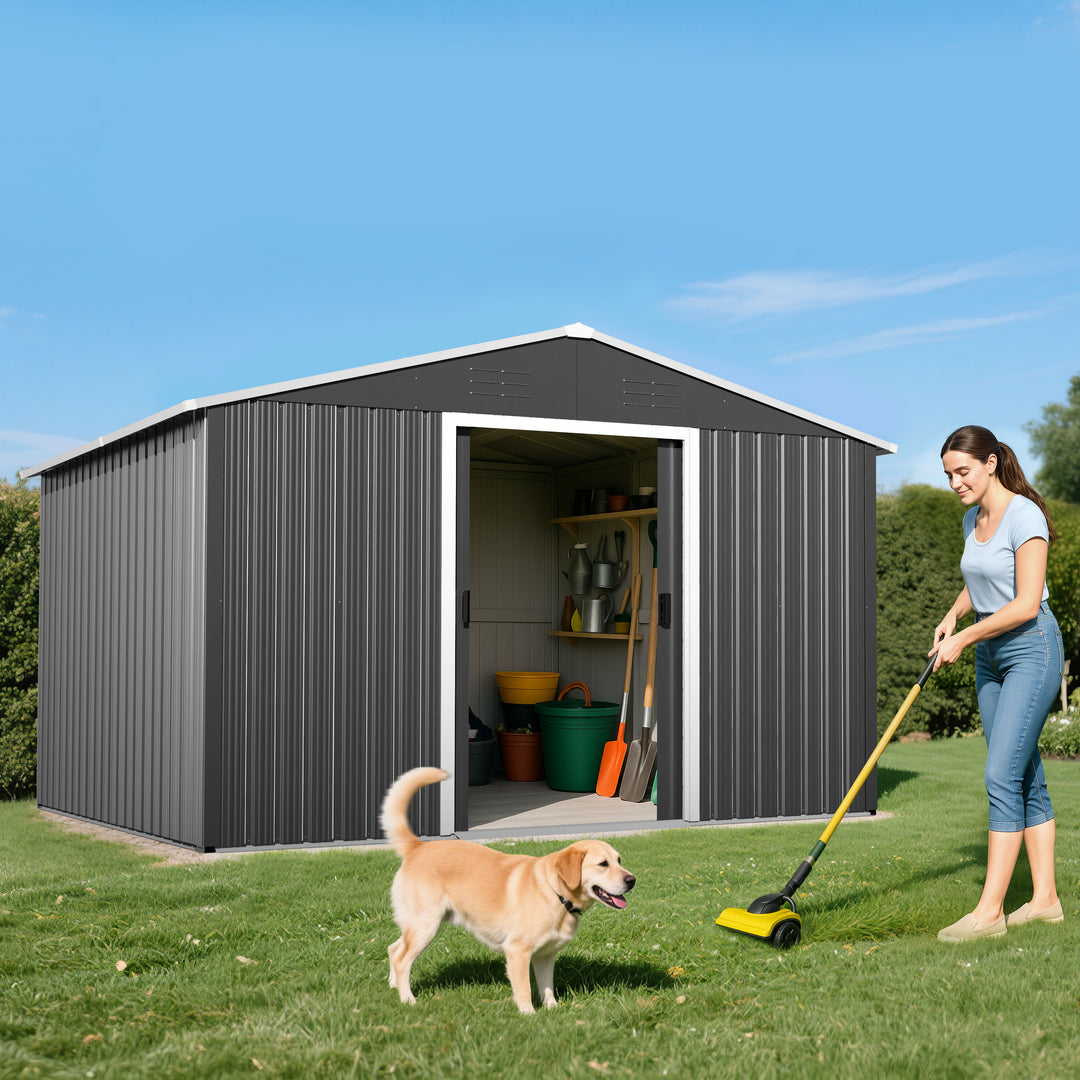 8 x 10 FT Garden Shed Storage Tool Shed with Sliding Doors, Black