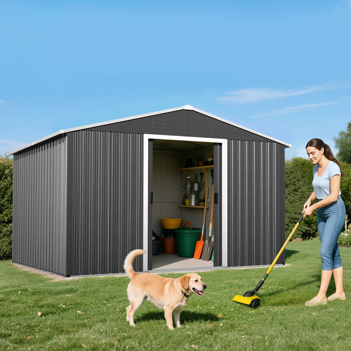8 x 10 FT Garden Shed Storage Tool Shed with Sliding Doors, Black