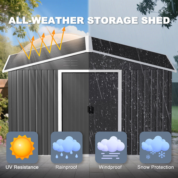 8 x 10 FT Garden Shed Storage Tool Shed with Sliding Doors, Black
