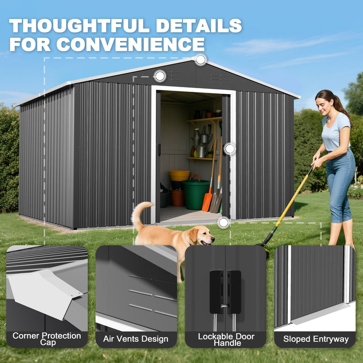 8 x 10 FT Garden Shed Storage Tool Shed with Sliding Doors, Black