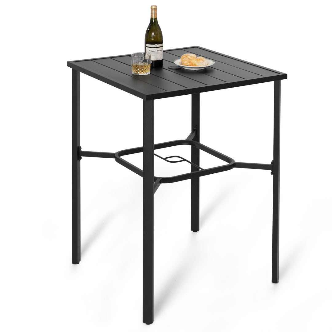 Outdoor 28 Inch Square Bar Table with Slatted Top and 1.7?¡À Umbrella Hole