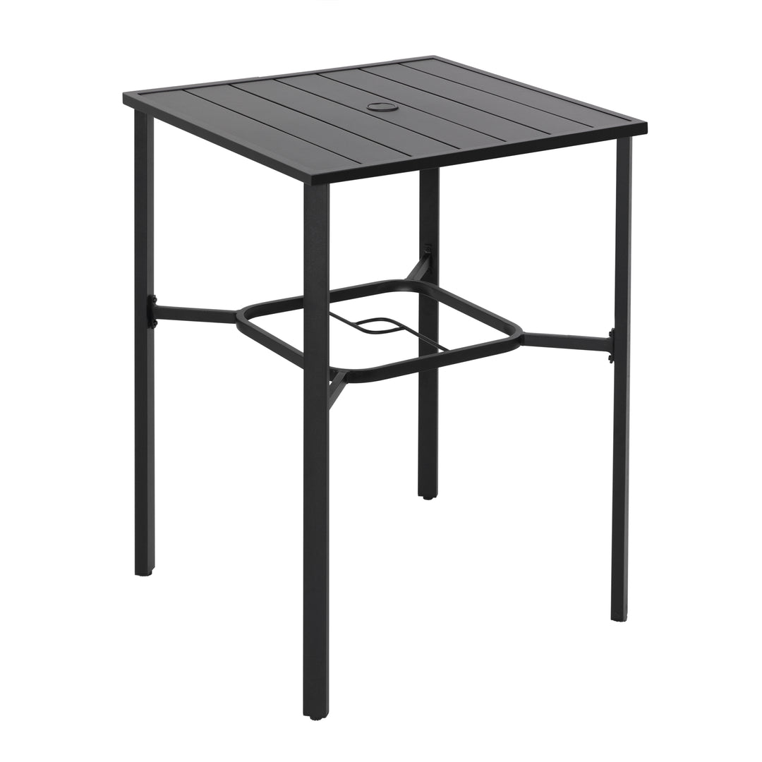 Outdoor 28 Inch Square Bar Table with Slatted Top and 1.7?¡À Umbrella Hole