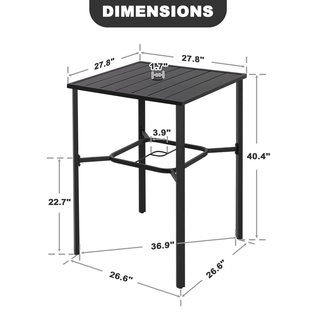 Outdoor 28 Inch Square Bar Table with Slatted Top and 1.7?¡À Umbrella Hole
