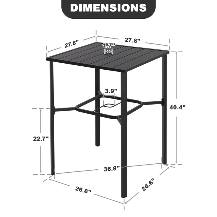 Outdoor 28 Inch Square Bar Table with Slatted Top and 1.7?¡À Umbrella Hole
