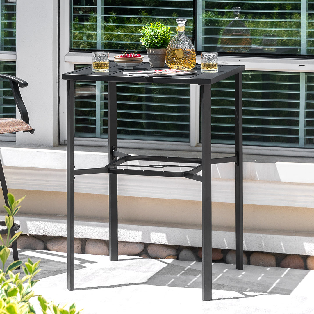 Outdoor 28 Inch Square Bar Table with Slatted Top and 1.7?¡À Umbrella Hole
