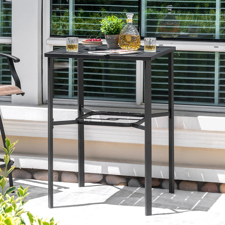 Outdoor 28 Inch Square Bar Table with Slatted Top and 1.7?¡À Umbrella Hole