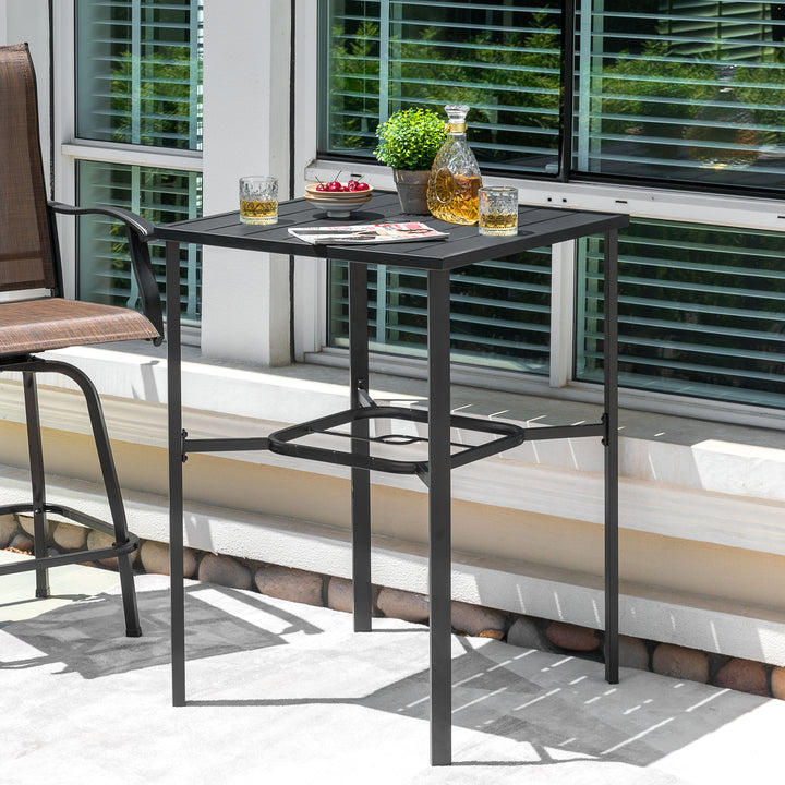 Outdoor 28 Inch Square Bar Table with Slatted Top and 1.7?¡À Umbrella Hole