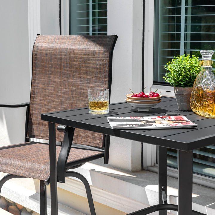 Outdoor 28 Inch Square Bar Table with Slatted Top and 1.7?¡À Umbrella Hole