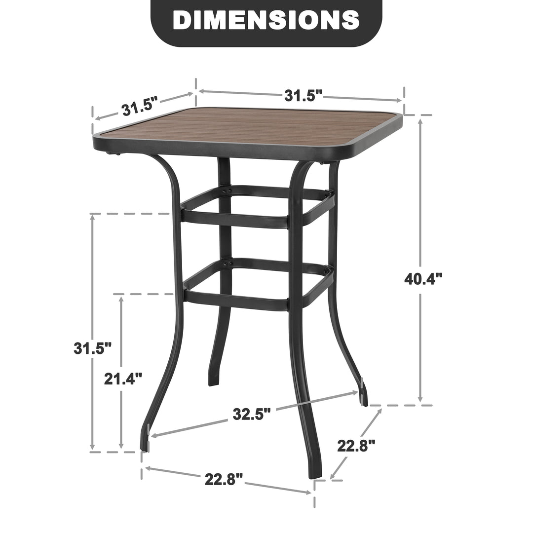 Outdoor Square Height Bar Table with Faux Wood Tabletop, Brown