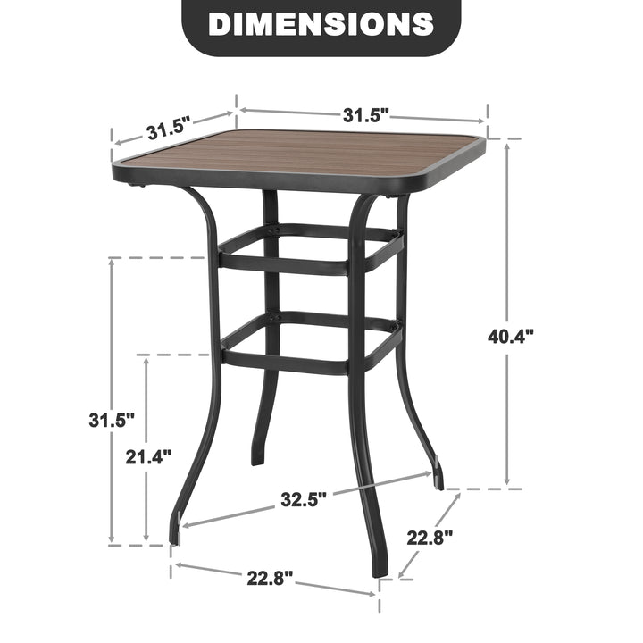 Outdoor Square Height Bar Table with Faux Wood Tabletop, Brown