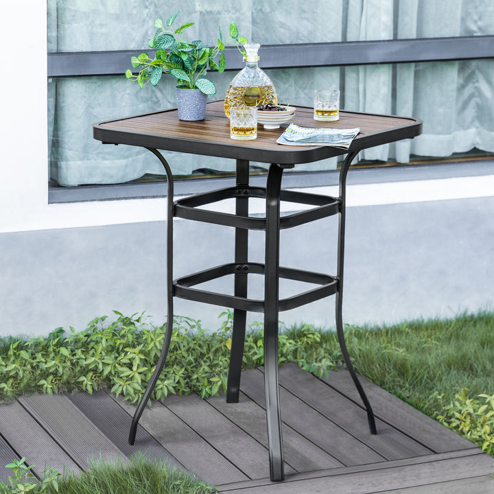 Outdoor Square Height Bar Table with Faux Wood Tabletop, Brown